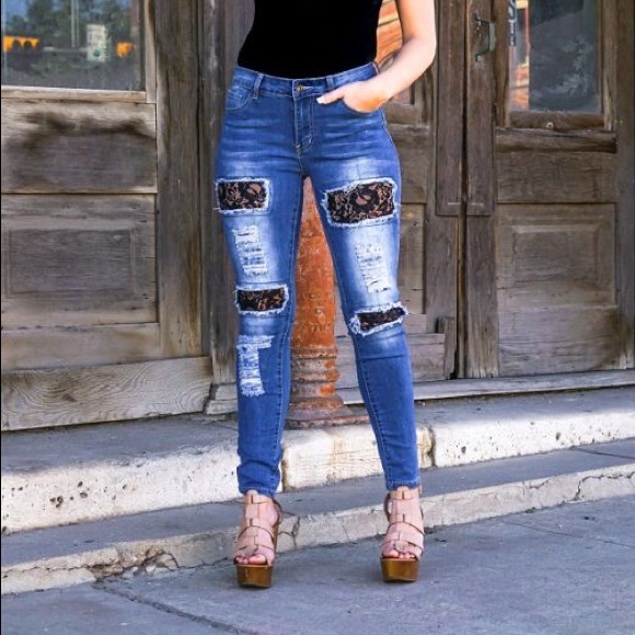 Ripped jeans with lace underneath Clearance